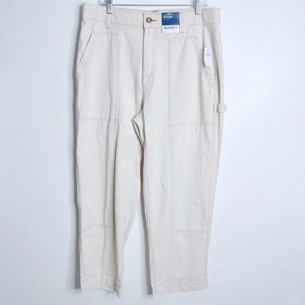 NWT Old Navy Utility Straight High‎ Rise Beige Size 14 Minimalist Neutral Modern - Picture 2 of 10